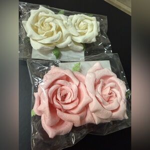 NWT. Gorgeous real-looking roses for crafts. 2 packs: rose in pink and off-white